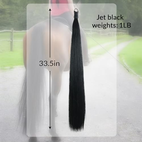 33.5 IN Long 1 LB Horse Tail Extension with Braided Horsehair Loop & Blunt Cut Bottom (Jet Black)