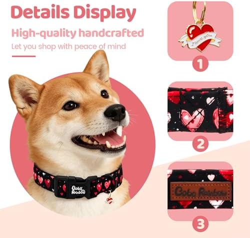 Valentine's Black Base Red Heart Dog Collar for X-Small Dogs