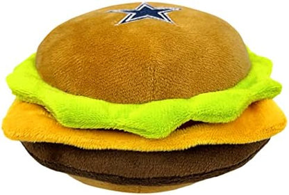 Pets First NFL Dallas Cowboys Stadium Cheese Burger Plush Dog & Cat Squeak Toy with Beautiful Team Name & Logo