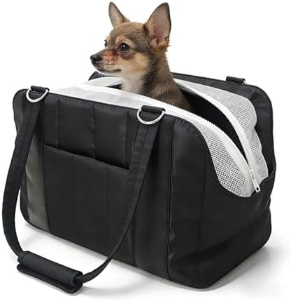 Dog Purse Carrier for Small Dogs, Small Cat Purse Carrier Soft with Large Pocket, Portable Pet Carrier Tote Bag with Safe Leash (Black)