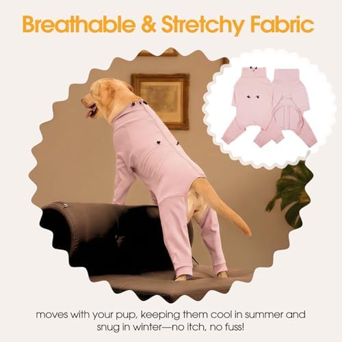 Recovery Suit for Medium Dogs, Adjustable Dog Onesie, Pink, M