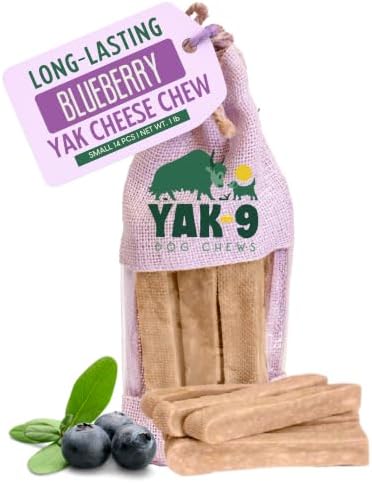Yak9 Himalayan Yak Cheese Dog Chews, Blueberry | High Protein, Non Rawhide Dog Chews Long Lasting | Non GMO, Gluten Free, Grain Free Yak Milk Dog Chew | Small Size, 14 PC