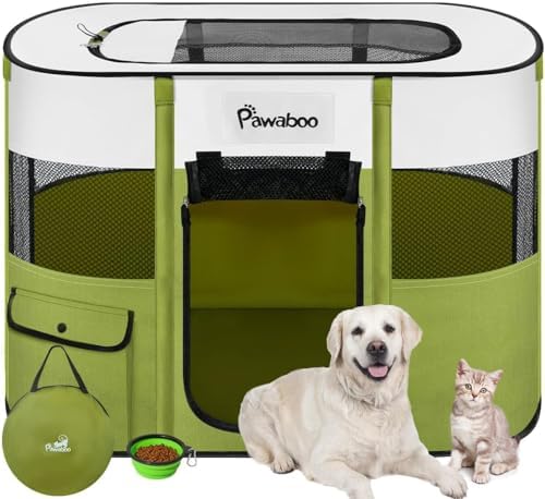 Pawaboo Portable Dog Playpen, 600D Oxford Pet Tent, Avocado Green
