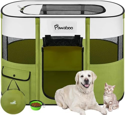 Pawaboo Portable Dog Playpen, 600D Oxford Pet Tent, Avocado Green