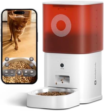 Automatic Cat Feeder with Camera: 6L Automatic Dog Feeder with 2-Way Audio Night Vision Dual Power Supply App Control 2.4G WiFi, Timed Auto Cat Food Dispenser with Stainless Steel Bowl (White)