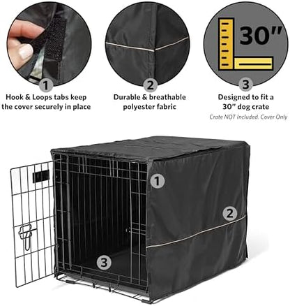MidWest Homes for Pets Medium Dog Crate Cover, Black Polyester Privacy Kennel Cover Fits Most 30-inch Crates, Machine Washable, Reduces Barking & Chewing