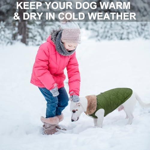 BEAUTYZOO Warm Dog Puffer Jacket Vest, Dog Winter Coat with Harness,Green M
