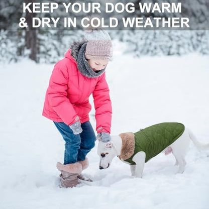 BEAUTYZOO Warm Dog Puffer Jacket Vest, Dog Winter Coat with Harness,Green M