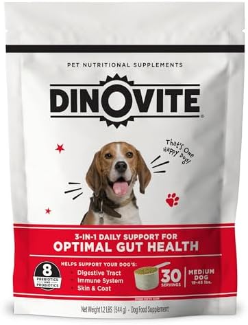 Dinovite Probiotics for Medium Dogs, Probiotic Food Topper, 30 Servings