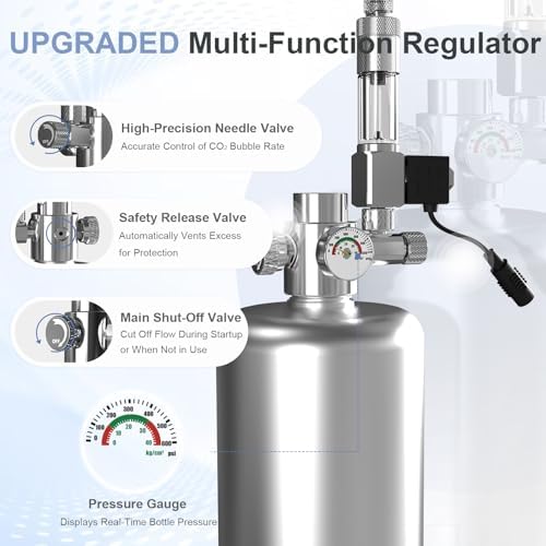 MagTool 2025 Upgraded 2.5-5L DIY Aquarium CO2 Generator Kit, Stainless Steel Bottle with Integrated Solenoid & Bubble Counter, Safety Valve, Main Switch, Complete Accessories for Planted Tanks