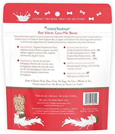 CocoTherapy Red Velvet Coco-Milk Bones 3 Pack, 6 Ounces Each, USDA Organic