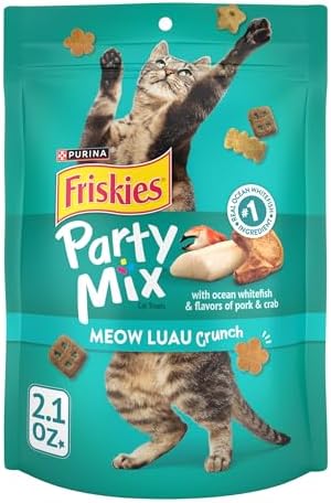 Friskies Purina Made in USA Facilities Cat Treats, Party Mix Meow Luau Crunch - 2.1 oz. Pouch