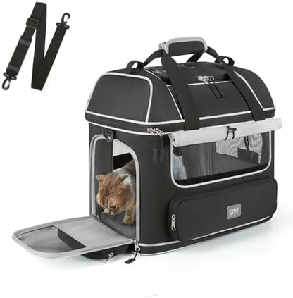 Expandable Cat Dog Carrier: NOBLE DUCK Soft-Sided Pet Carrier Airline Approved Large Small Medium Collapsible Portable Travel Up to 25 Lbs Black