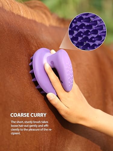Harrison Howard Horse Grooming Kit, 7 Piece Horse Brush Set with Curry Comb, Hoof Pick, Sweat Scraper & Bag Purple