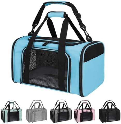 Carriers Soft-Sided Pet Carrier Large Carrier for Medium Large Cats Dogs Under 35Lbs,Breathable Ventilated Design,Collapsible Roomy Carrier with Airline Approved(X-Large,Blue)