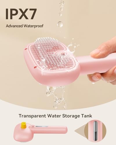 ROJECO 3-in-1 Pet Steam Brush,Spray Hair Removal Detangling Comb,Pink