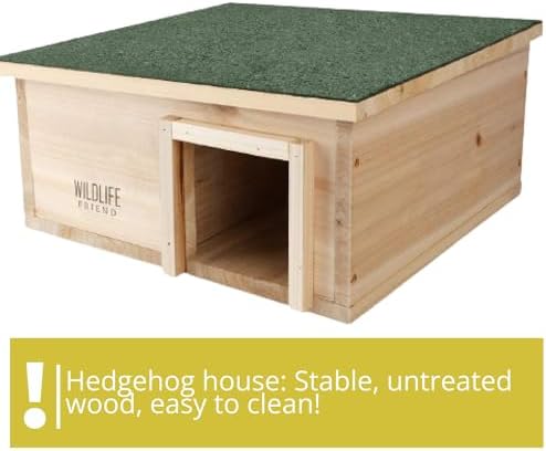 Wildlife Friend Hedgehog House - Wooden Hideout with Felt Roofing Against Predator - Garden Habitat, Ideal for Nest, Cozy Shelter, and Hideaway Supplies - The Ideal Hedgehog Hideout - 16x16x7 inches