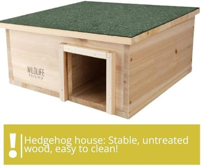 Wildlife Friend Hedgehog House - Wooden Hideout with Felt Roofing Against Predator - Garden Habitat, Ideal for Nest, Cozy Shelter, and Hideaway Supplies - The Ideal Hedgehog Hideout - 16x16x7 inches