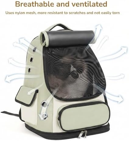 Cat Backpack Carrier, TSA Airline Approved Pet Travel Bag for Small Medium Dogs, Ventilated Hiking Camping Backpack for Cats, Kitten and Puppy up to 18 lbs, Green Mesh