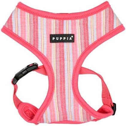 Puppia Theros Dog Harness A (Over-The-Head) Fashionable Striped Pattern Spring Summer Harness for Small and Medium Dogs, Pink, Small