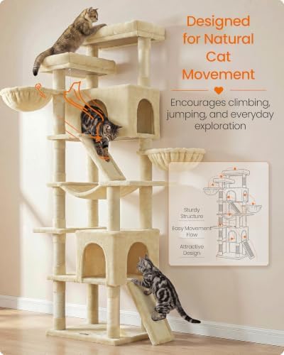 Feandrea Large Cat Tree, 81.1" Tall Sturdy Cat Tower for Indoor, Beige