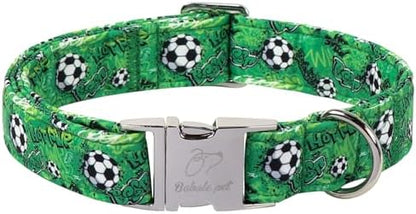 Cute Dog Collar, Green Soccer Boy Dog Collars - Soft Adjustable Everyday Collars for Small Medium Large Dogs, Durable Metal Buckle Male Dogs Collar XL