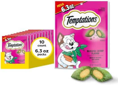 Temptations Classic Crunchy Cat Treats, Blissful Catnip, 6.3 oz, 10 Pack