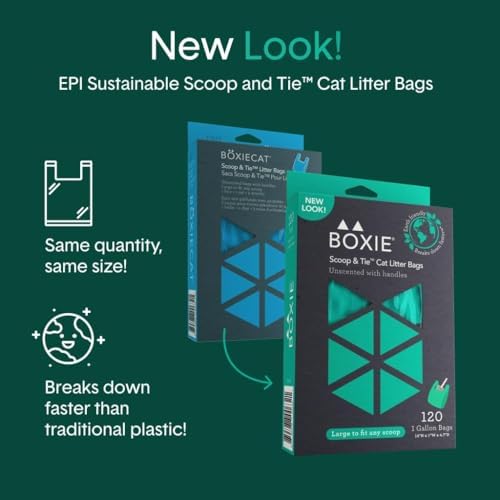 Boxie Sustainable Scoop & Tie Pet Waste Bags, 120 Count, Leak-Proof, Easy-to-Tie Handles, Eco-Friendly, Odor Control, EPI Technology, Durable for Cat Litter & Dog Waste