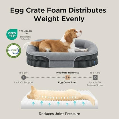 Bedsure 360°Oval Bolster Orthopedic Dog Bed Medium Size Dog,30" Grey