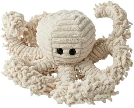 Petlou Durable Natural Nubby Plush Dog Toys with Squeaker and Crinkle Paper in Multi-Size (Natural Octopus, 9 Inch)