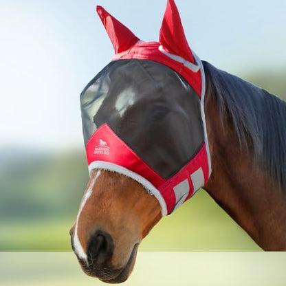 Harrison Howard CareMaster Pro Luminous Horse Fly Mask Large Eye Space Standard with Ears UV Protection for Horse Red Full Size