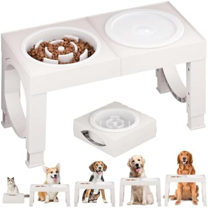 XIAZ Elevated Dog Bowls Large Breed Raised Dogs Bowl Stand Large/Medium Sized Dog Slow Feeder Dogs Bowls Food Water Stands 5 Heights Adjustable 9/11/12/14in Pet Feeder Dish Station