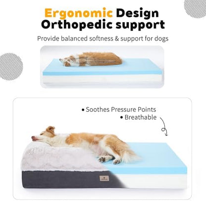 Memory Foam Dog Bed, Extra Large Orthopedic Dog Sofa with Sides and Waterproof Liner, Washable Bolster Pet Bed Couch with Removable Cover, Jumbo | 50 inch, Off-White