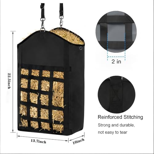 Hay Bags for Horses 3 Pack, Slow Feed Hay Net with 600D Oxford Fabric, Wide Opening Horse Hay Feeder Bag with Adjustable Hanging Strap, for Goats Sheep Donkeys Stable Trailer