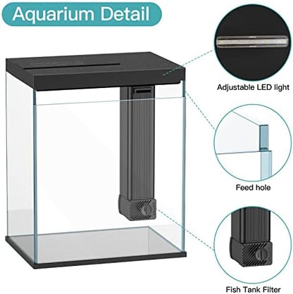 Betta Fish Tank, 2 Gallon Glass Aquarium Starter Kit, Small Fish Tank with Filter and Light.
