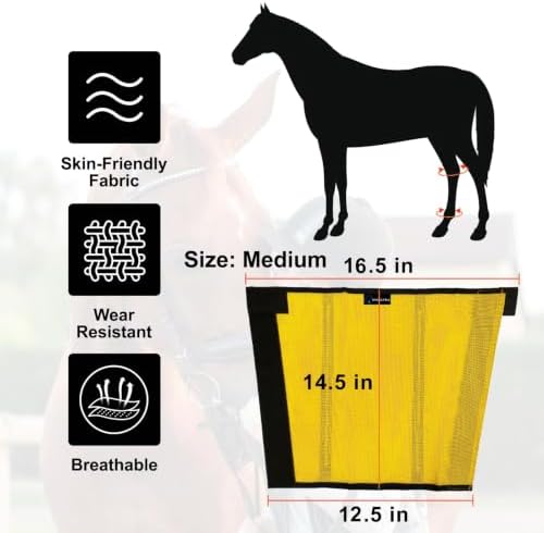 FOXLVDA Pony Fly Boots (Donkey/Mini Horse), Set of 4 - Loose Fitting Design, Breathable, Adjustable & UV Protective with Support Bars for Reduce Stomping & Leg Fatigue, 13hh-14.2hh (Yellow, Medium)