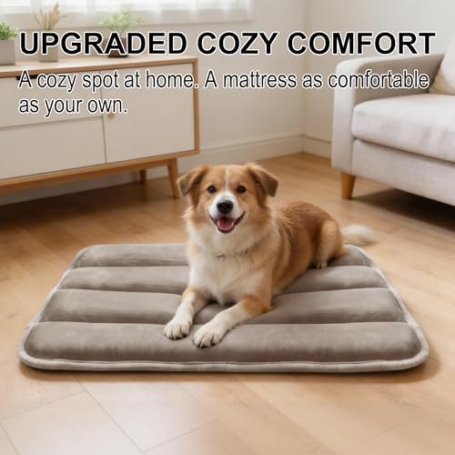 pobopobo Dog Crate Pad, Ultra Soft & Anti-Slip Kennel Mat, Secure Fit for Metal Crates & Dog Cages, Washable Cozy Bed for Small Medium Large Dogs (Light Brown, M(28"*16"*1.5"))