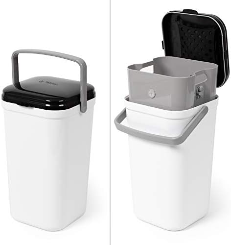 PetFusion Portable Cat Litter Disposal; Innovative Dog Poop Trash Can with Locking Handle, included Deodorizer; Built-in Poop Bag Holder; With 10 Waste Bags; White and Black