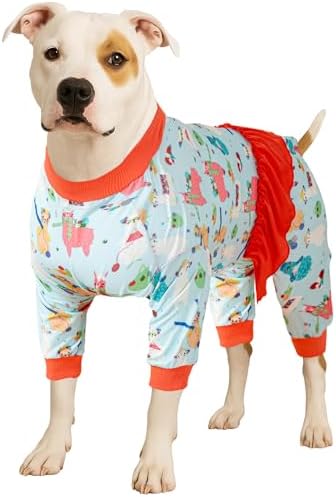 LovinPet Pitbull Pajamas for Women, Aqua Alpaca Print, Orange, XL