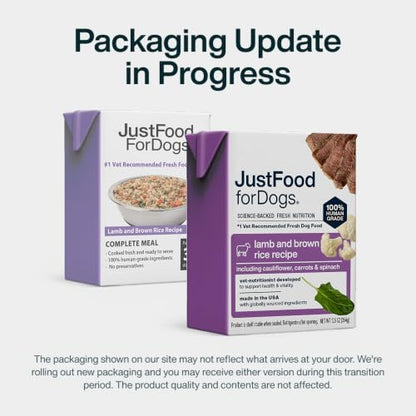 JustFoodForDogs Pantry Fresh Wet Dog Food, Complete Meal or Dog Food Topper, Lamb & Brown Rice Human Grade Dog Food Recipe - 12.5 oz (Pack of 12)
