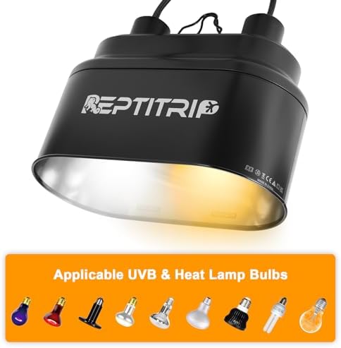 Dual Reptile Light Fixture with Switches, Reptile Heat Lamp Fixture, Reptiles Terrarium UVB Bulb Fixture for Bearded Dragon, Max 160W Each (Bulb Not Included)