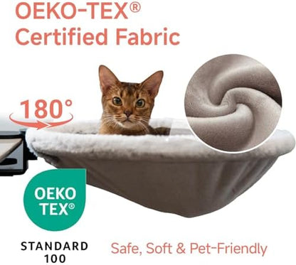 Round Cat Desk Bed, Space-Saving Elevated Pet Hammock for 40lbs Cats & Kittens, All-Season Office Workspace Cat Bed, Sturdy Desk-Mounted Seat with Washable Breathable Fabric, 360 View