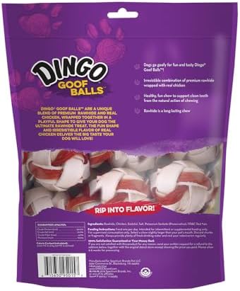 Dingo Goof Balls Rawhide Treats For Small Dogs, With Real Chicken, 15 Ct