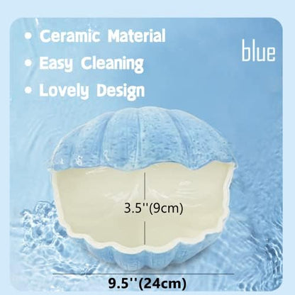 Small Animal Hideout Extra Large Ceramic Shell Shape Guinea Pig House Chinchilla Igloo Habitat Hut Cave Summer Bed Cage Accessories for Hedgehog Rabbit Hamster Gerbil Rat (XL (9.5''x7''x7.9''), Blue)