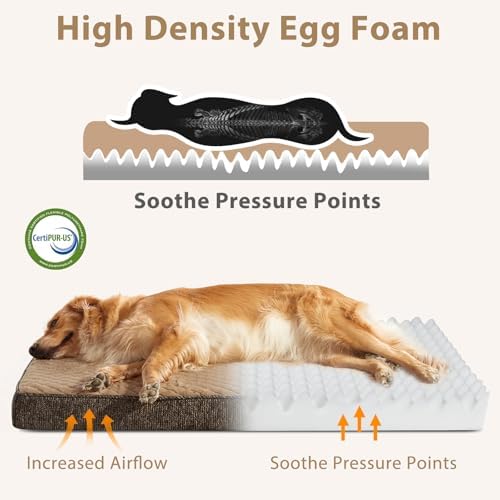 JOEJOY Orthopedic Dog Bed for Extra Large Dogs, Washable Dog Crate Bed Large Sized with Removable Cover, Egg Memory Foam Big Pet Beds, Brown, 47"x29"