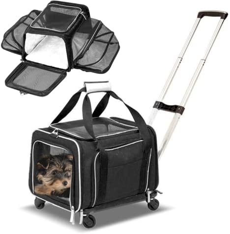 RUFF LIFE 101 Airline Approved Expandable Premium Pet Carrier on Wheels- Two Sided Rolling Carrier- Designed for Dogs & Cats- Extra Spacious Soft Lined Carrier! (Black) (RL-PET-CARRIER-WHEELS)