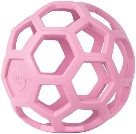 JW Pet HOL-ee Roller Dog Puzzle Ball, Large 5.5in, Natural Rubber, Pink