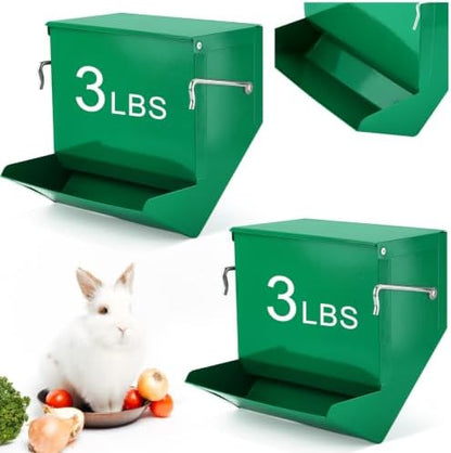 Maxcheck 2 Pcs Rabbit Feeder for Cages, 7.7 Inches, Solid Bottom, Green