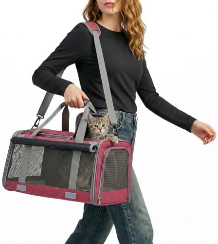 Pet Carrier for Medium-Small Cats, Collapsible Cat Carrier and Soft-Sided Pet Carrier for Medium Big Cats and Puppy Up to 17lbs, 2-Way Entry with Privacy Cover, Travel Bag L18.9”X11.42”X11.42”