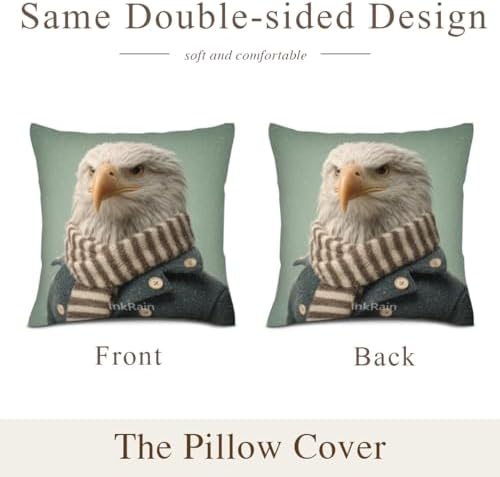 InkRain Winter Animal Cute Bald Eagle Pillow Cover 18x18 Inch Set of 2 Home Decor Decorative Cotton Linen Illustration Pillowcases for Living Room House Sofa